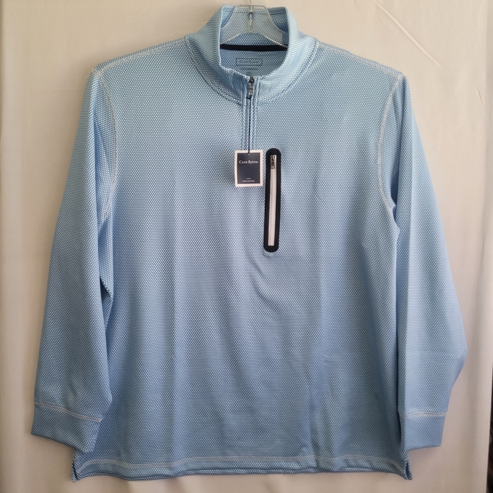NEW Club Room Performance 1/4 zip Pullover Mens XXL Blue Dot Pattern Gym Active